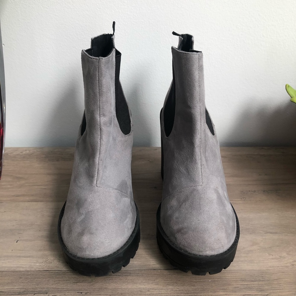 Divided Faux Suede Chunky Heel Booties - Picture 3 of 8